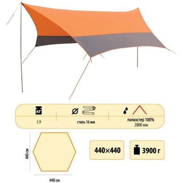 Тент со стойками Sol Tent 4,4x4,4м на прокат в Гродно